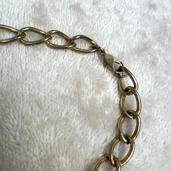 Chunky Gold Tone Link Statement Necklace Round Pendant - Picture 5 of 5